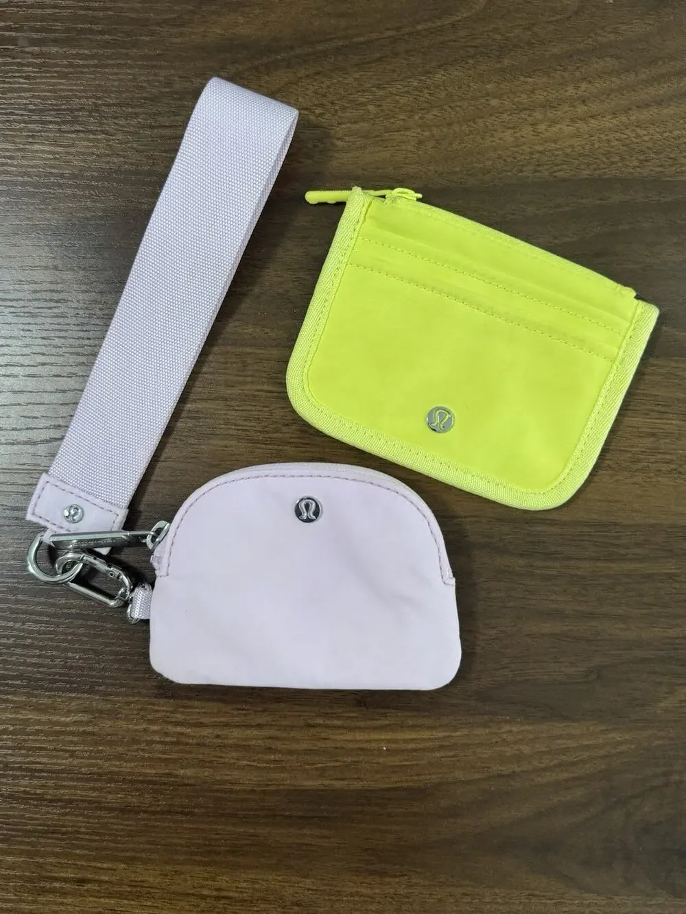 Lululemon Lot Of 2 Keychain Pouch and Zip Card Case Purple Yellow